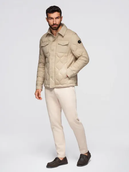 Pánska bunda s kapucňou OMBRE Jacket OM-JALP-0215 V-1 beige
