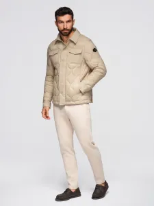 Pánska bunda s kapucňou OMBRE Jacket OM-JALP-0215 V-1 beige