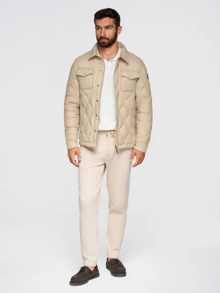 Pánska bunda s kapucňou OMBRE Jacket OM-JALP-0215 V-1 beige