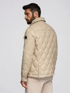 Pánska bunda s kapucňou OMBRE Jacket OM-JALP-0215 V-1 beige
