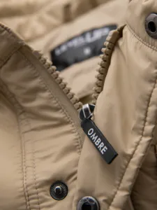Pánska bunda s kapucňou OMBRE Jacket OM-JALP-0215 V-1 beige
