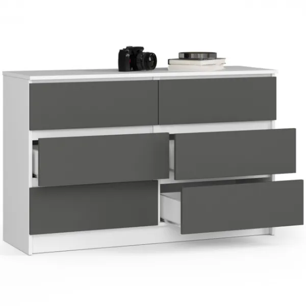 Ak furniture Komoda Kuba 120 cm 6 zásuviek biela/grafitová