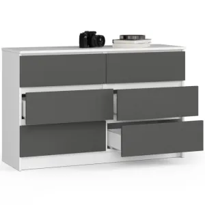 Ak furniture Komoda Kuba 120 cm 6 zásuviek biela/grafitová