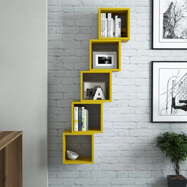 Kalune Design Sada 5 nástěnných polic BOXE žlutá
