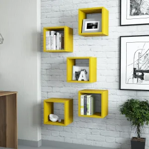 Kalune Design Sada 5 nástěnných polic BOXE žlutá