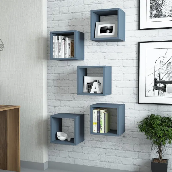 Kalune Design Sada 5 nástěnných polic BOXE modrá