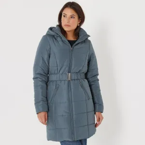 Dlhá nepremokavá prešívaná bunda s opaskom, na zips