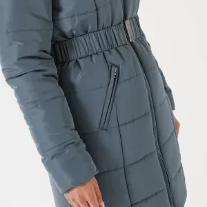 Dlhá nepremokavá prešívaná bunda s opaskom, na zips