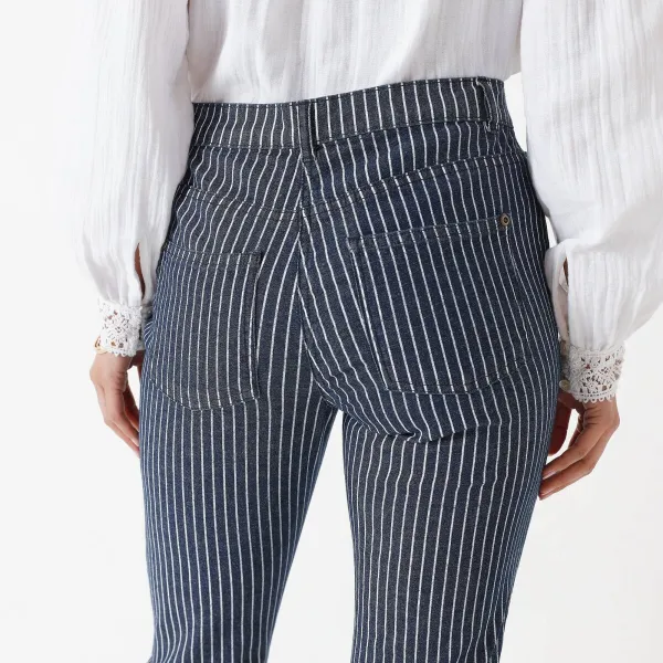 Úzke 7/8 nohavice z pruhovaného denimu