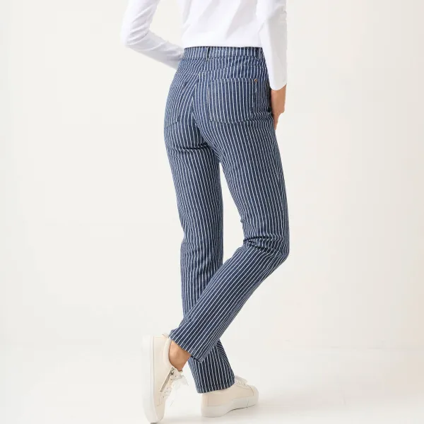 Úzke dlhé nohavice z pruhovaného denimu