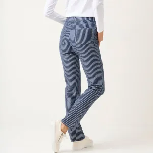 Úzke dlhé nohavice z pruhovaného denimu