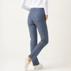 Úzke dlhé nohavice z pruhovaného denimu