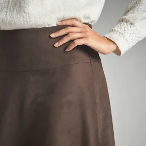 Rozšírená sukňa v semišovom vzhľade, skrytý zips na boku
