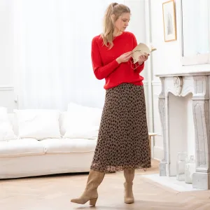 Plisovaná midi sukňa s leoparďou potlačou
