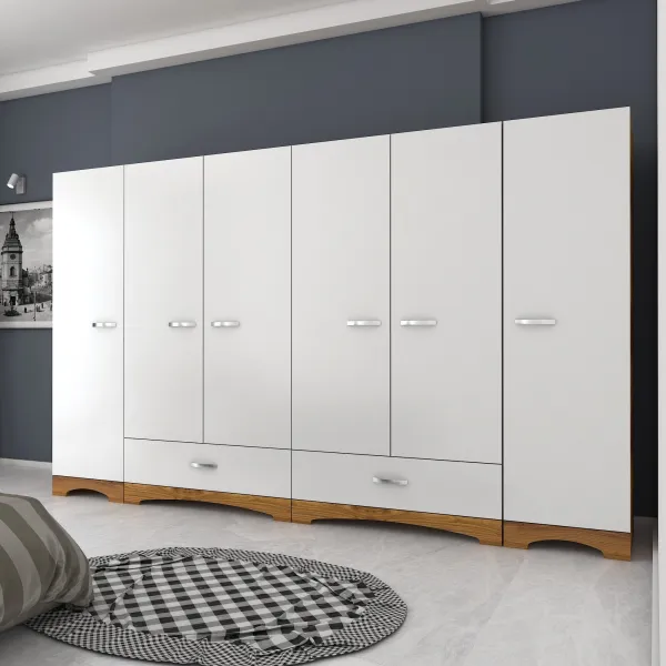 Kalune Design Šatní skříň Juraj 243 cm bílá/ořech