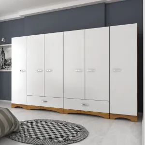 Kalune Design Šatní skříň Juraj 243 cm bílá/ořech