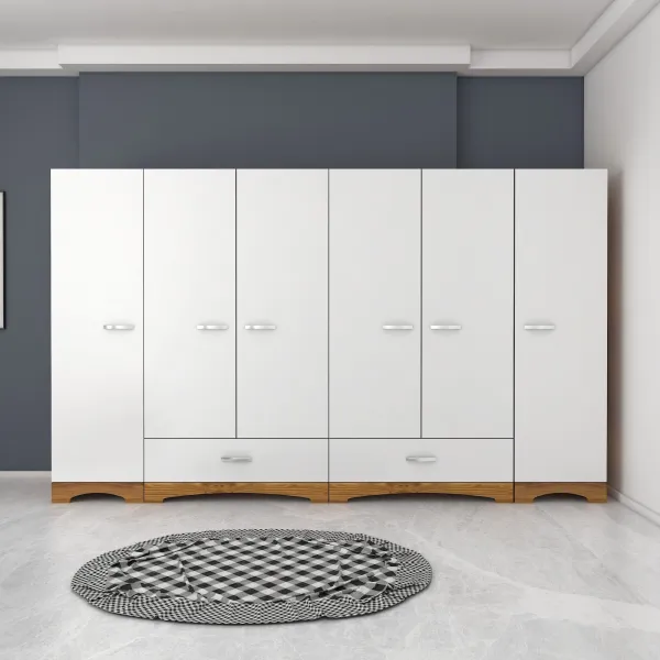 Kalune Design Šatní skříň Juraj 243 cm bílá/ořech