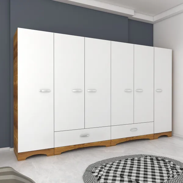 Kalune Design Šatní skříň Juraj 243 cm bílá/ořech