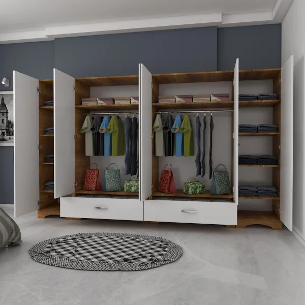 Kalune Design Šatní skříň Juraj 243 cm bílá/ořech