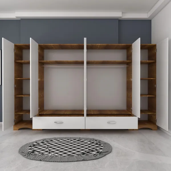 Kalune Design Šatní skříň Juraj 243 cm bílá/ořech