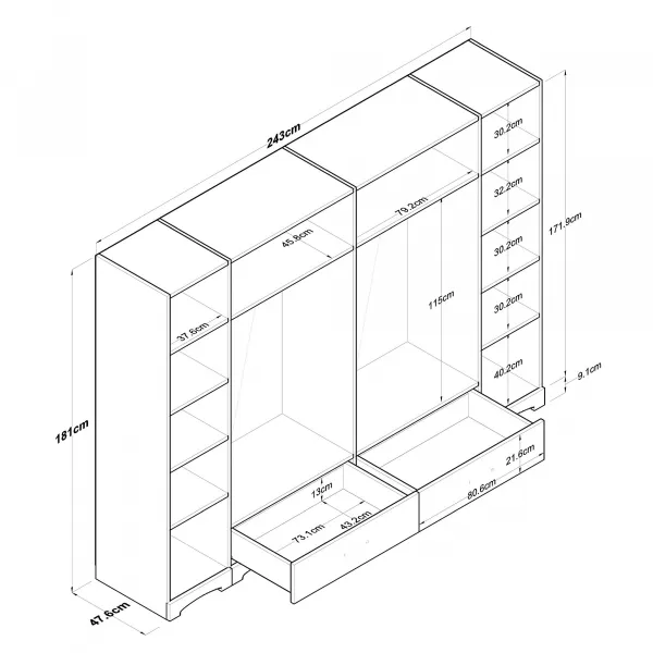 Kalune Design Šatní skříň Juraj 243 cm bílá/ořech