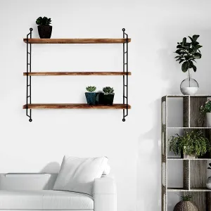 Kalune Design Nástěnná police Waren 60 cm z masivu černá/ořech
