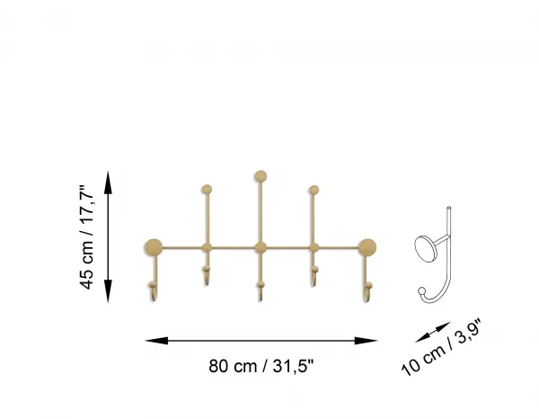 Wallity Nástenný kovový vešiak Iyon 80 cm zlatý