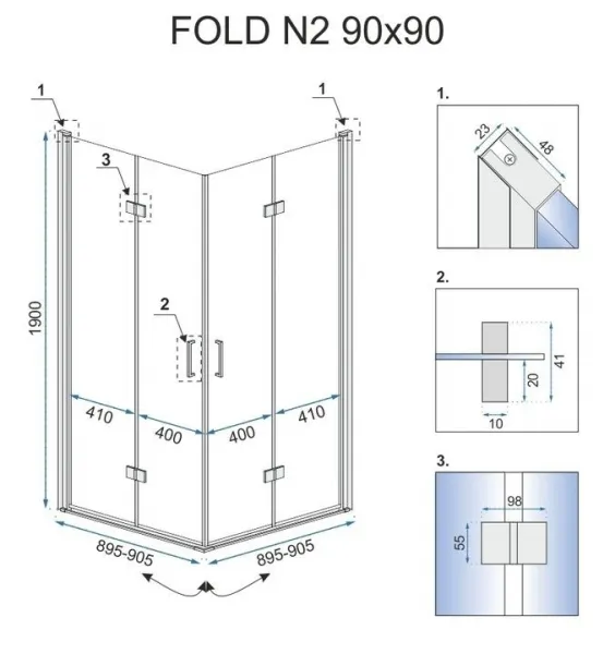 REA - Skladací sprchovací kút Fold N2 80x80 REA-K9990