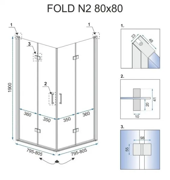 REA - Skladací sprchovací kút Fold N2 80x80 REA-K9990