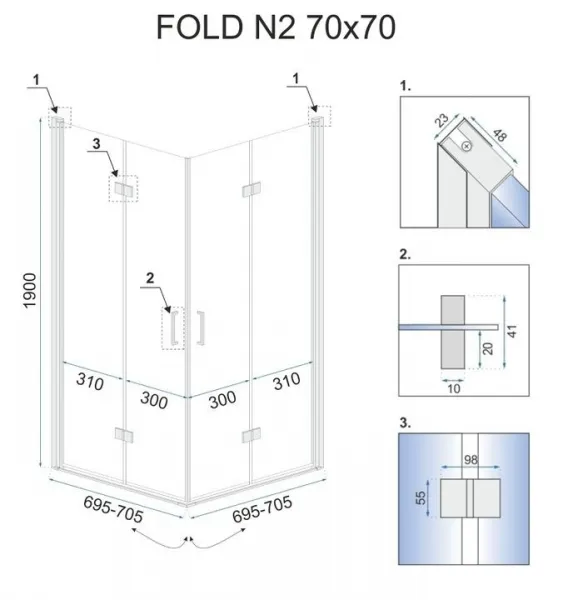 REA - Skladací sprchovací kút Fold N2 80x80 REA-K9990