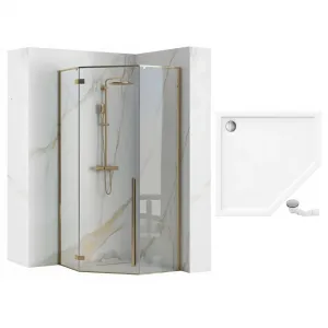 REA/S - Sprchovací kút DIAMOND 90x90 - zlatá + sprchova vanička Diamond, čierna KPL-14904