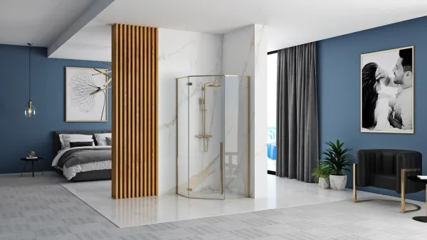 REA/S - Sprchovací kút DIAMOND 90x90 - zlatá + sprchova vanička Diamond, čierna KPL-14904