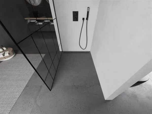 MEXEN/S - KIOTO Sprchová zástena WALK-IN 90x200 cm 8 mm, čierna, čierny vzor 2 800-090-101-70-78