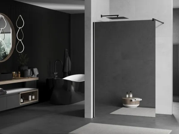 MEXEN/S - KIOTO Sprchová zástena WALK-IN 80x200 cm 8 mm, čierna, zrkadlové sklo 800-080-101-70-50