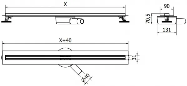 MEXEN - Flat 360° Slim podlahový žľab 150, čierna 1741150