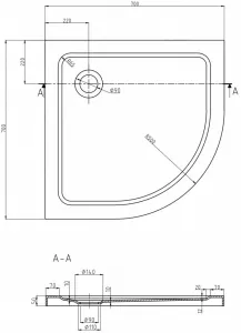 MEXEN/S - Flat sprchová vanička štvrťkruhová slim 70 x 70, černá + zlatý sifón 41707070G
