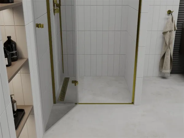 MEXEN - Roma sprchové dvere krídlové 80, transparent, zlatý sa stenovým profilom 854-080-000-50-00