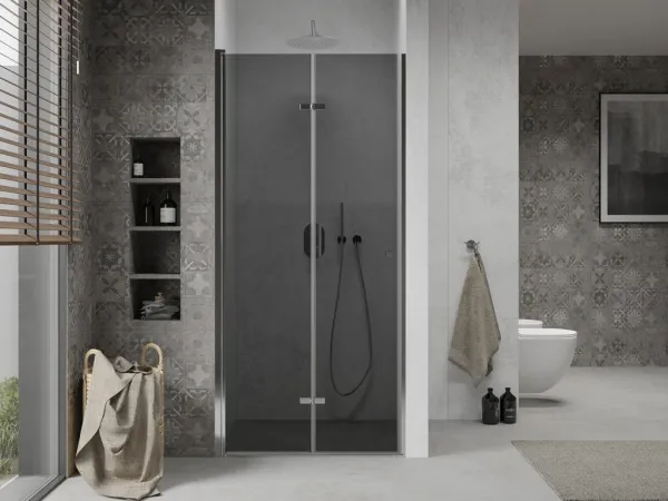 MEXEN - LIMA skladacie dvere 100x190 cm 6mm, chróm, grafit sa stenovým profilom 856-100-000-01-40