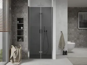 MEXEN - LIMA skladacie dvere 100x190 cm 6mm, chróm, grafit sa stenovým profilom 856-100-000-01-40