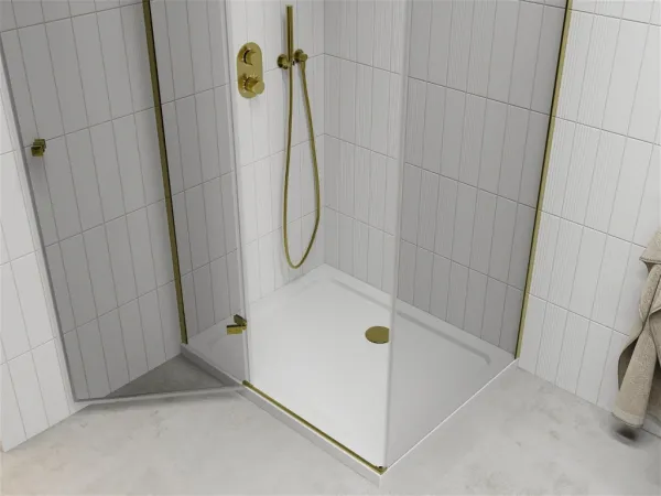 MEXEN/S - Roma obdĺžnikový sprchový kút 100x70, transparent, zlatý + vanička 854-100-070-50-00-4010