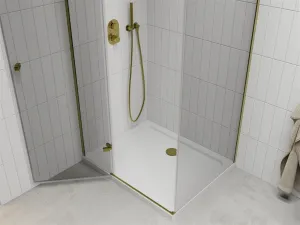 MEXEN/S - Roma obdĺžnikový sprchový kút 100x70, transparent, zlatý + vanička 854-100-070-50-00-4010