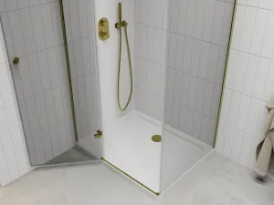 MEXEN/S - Roma sprchovací kút otvárací 120x90, sklo transparent, zlatá + vanička 854-120-090-50-00-4010