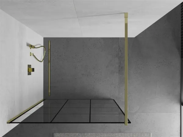 MEXEN/S - KIOTO Sprchová zástena WALK-IN 110x200 cm 8 mm, zlatá, čierny vzor 1 800-110-101-50-77