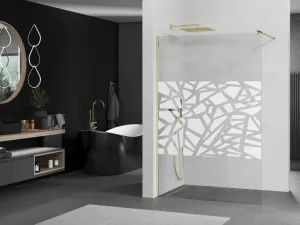 MEXEN/S - KIOTO Sprchová zástena WALK-IN 110x200 cm 8 mm, zlatá, biely vzor 800-110-101-50-85