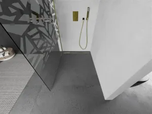 MEXEN/S - KIOTO Sprchová zástena WALK-IN 110x200 cm 8 mm, zlatá, biely vzor 800-110-101-50-85