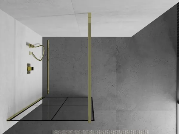MEXEN/S - KIOTO Sprchová zástena WALK-IN 80x200 cm 8 mm, zlatá, čierny vzor 1 800-080-101-50-77