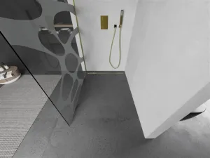 MEXEN/S - KIOTO Sprchová zástena WALK-IN 100x200 cm 8 mm, zlatá, biely vzor 800-100-101-50-97