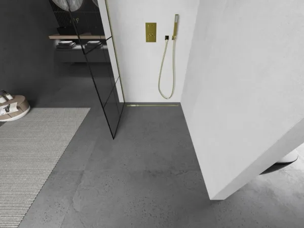 MEXEN/S - KIOTO Sprchová zástena WALK-IN 70x200 cm 8 mm, zlatá, čierny vzor 1 800-070-101-50-77