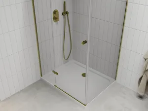 MEXEN/S - Roma sprchovací kút 80x70, kyvný, číre sklo, zlatá + vanička 854-080-070-50-00-4010