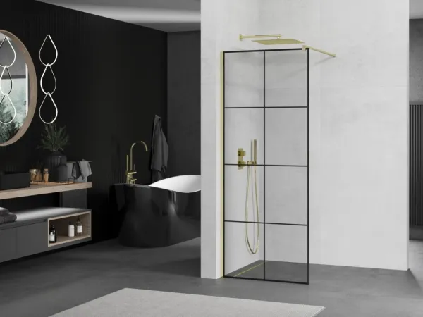 MEXEN/S - KIOTO Sprchová zástena WALK-IN 70x200 cm 8 mm, zlatá, čierny vzor 1 800-070-101-50-77